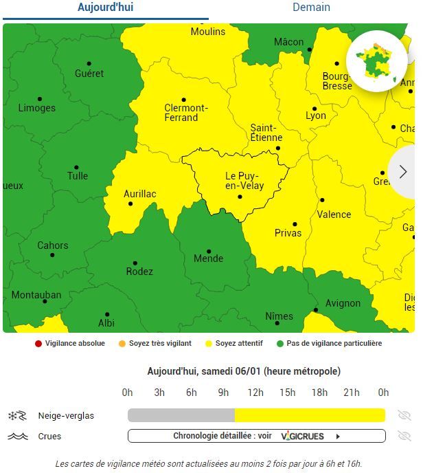 Vigilance jaune neige-verglas ce 1er week-end de janvier en Haute-Loire