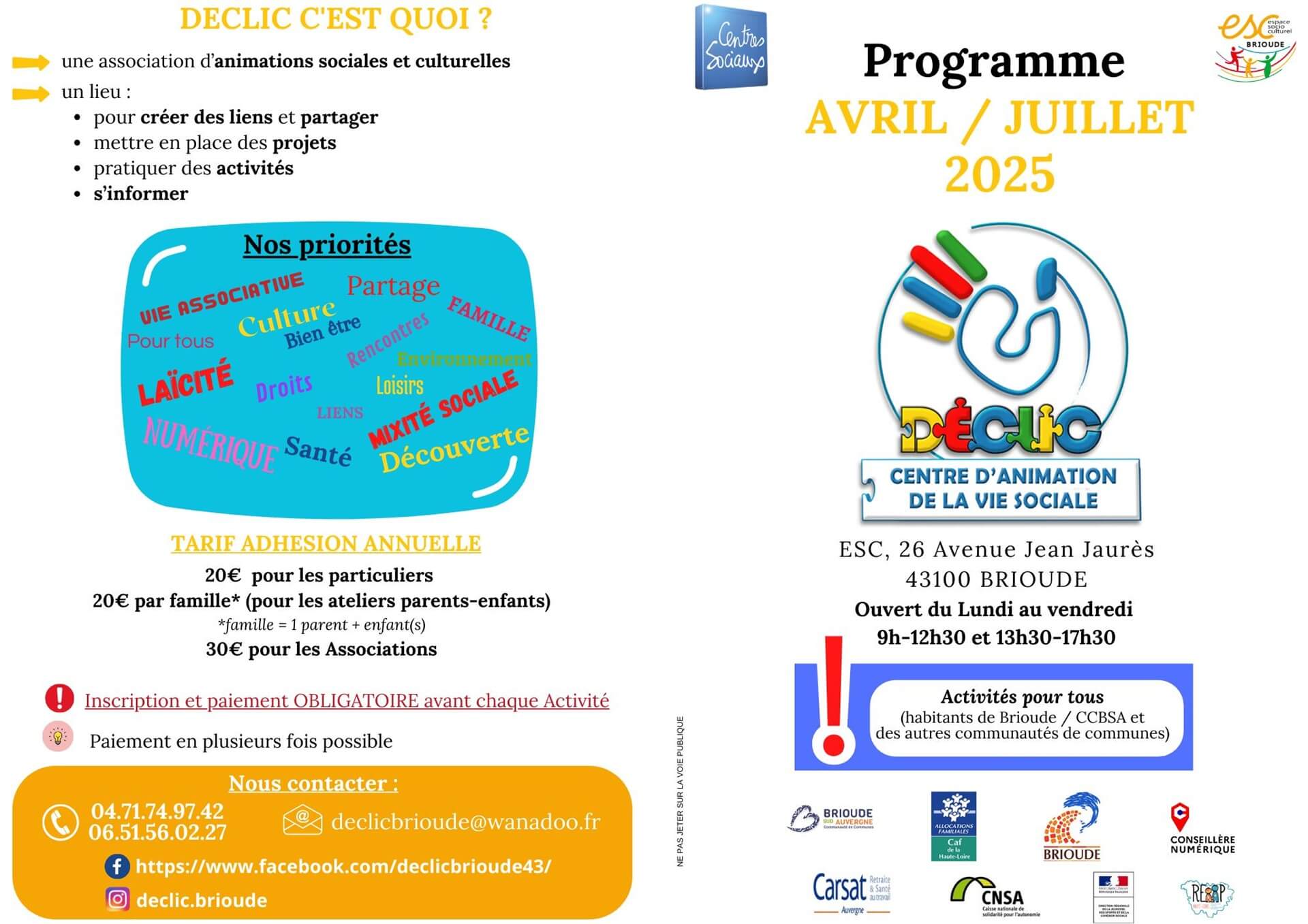 Déclic - Programme Animations jusqu'en juillet_Brioude