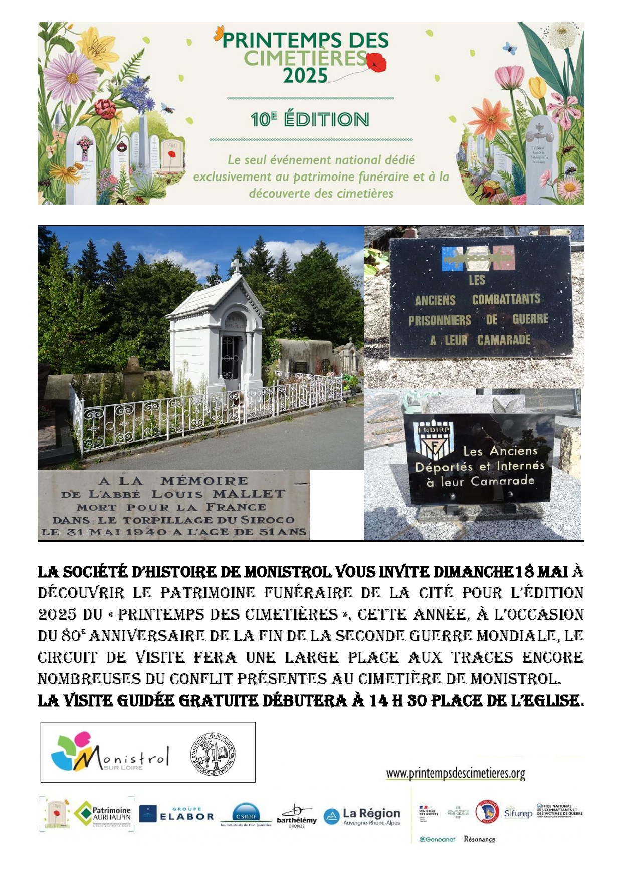 Printemps des cimetières : visite guidée historique pour le 80e anniversaire de la fin de la 2nde Guerre Mondiale._Monistrol-sur-Loire