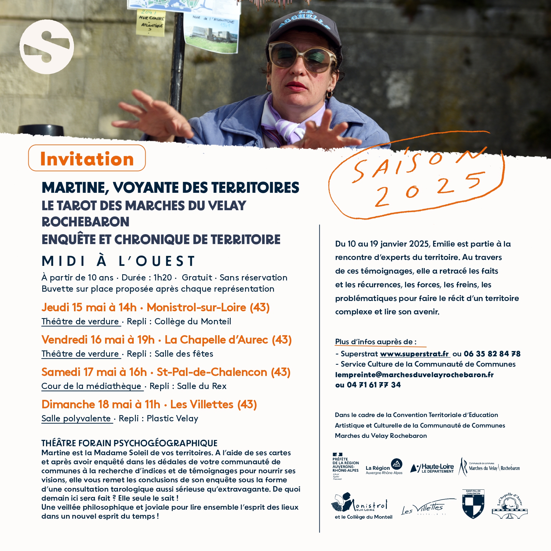 Théâtre Forain psychogéographique - Martine, voyante des territoire - Le Tarot des Marches du Velay Rochebaron_Monistrol-sur-Loire