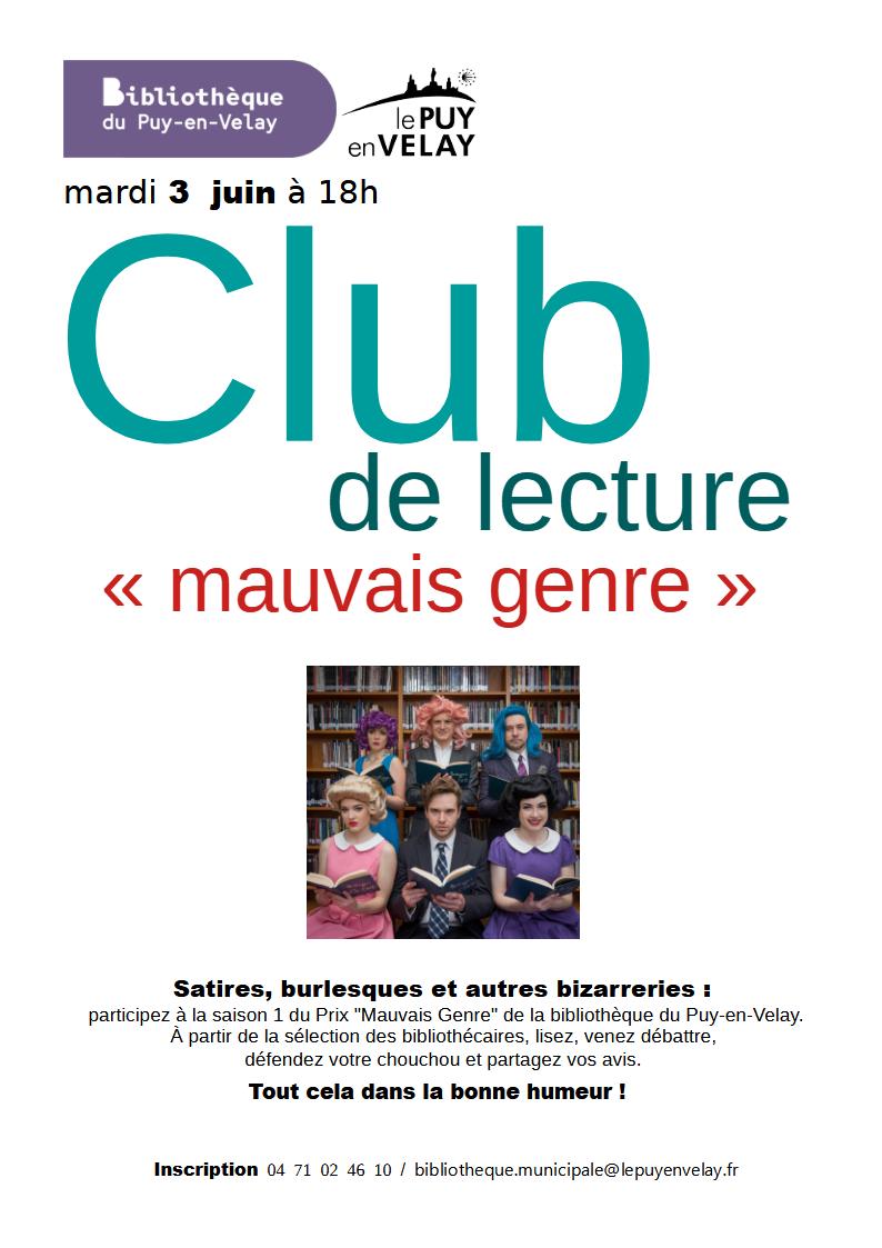 Bibliothèque du Puy : Club de lecture "Mauvais Genre"_Le Puy-en-Velay Bibliothèque du Puy : Club de lecture "Mauvais Genre"_Le Puy-en-Velay
