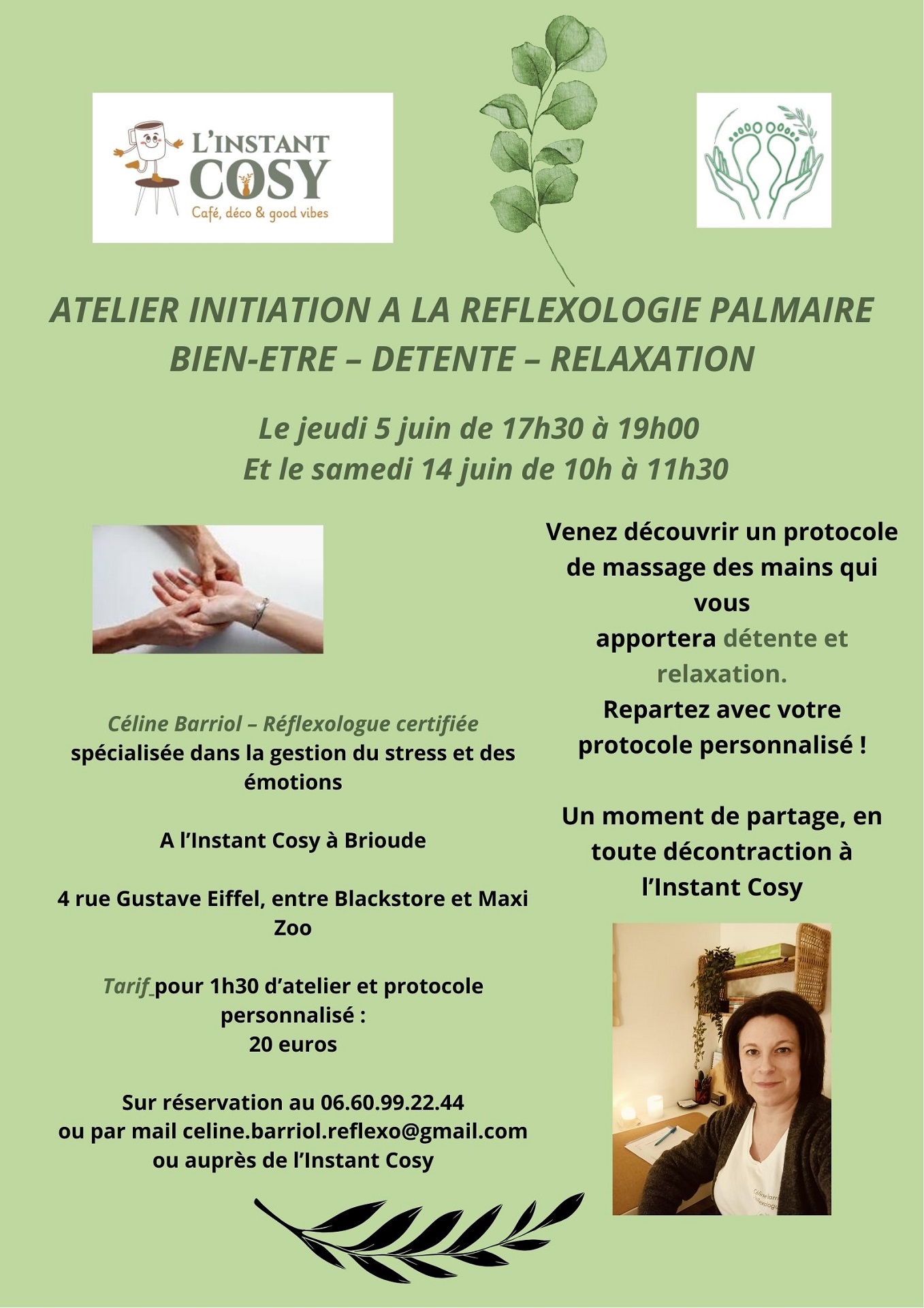 Les ateliers de l'Instant Cosy : Initiation à la réflexologie palmaire_Brioude