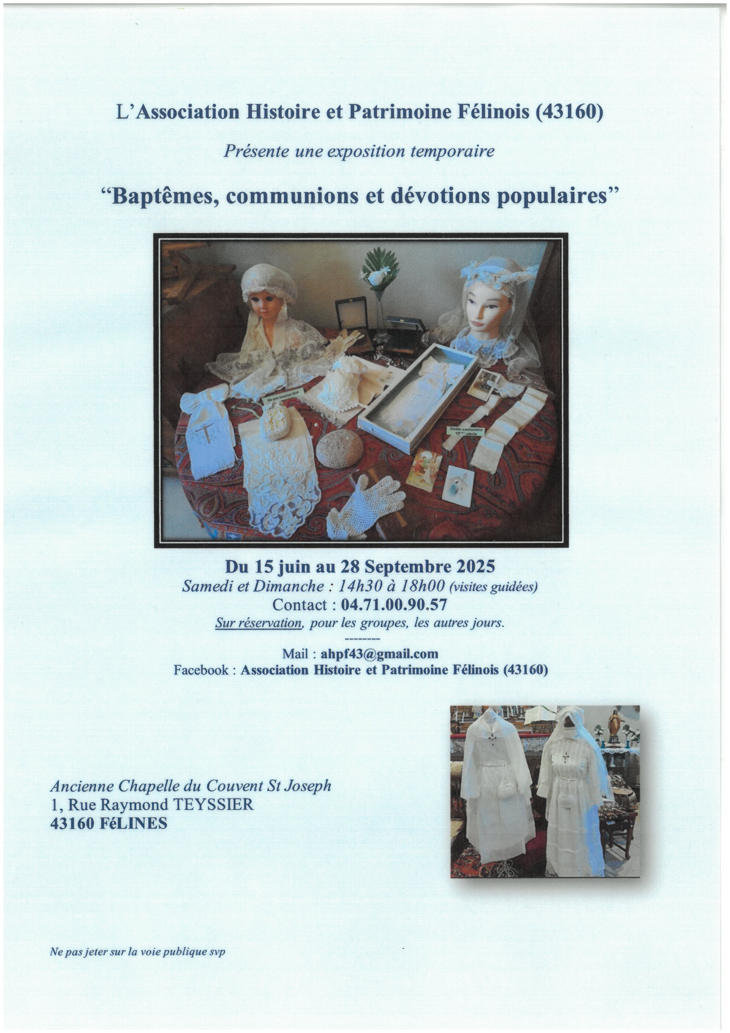 EVE-Exposition " Baptêmes, communions et dévotions populaires"_Félines-Affiche