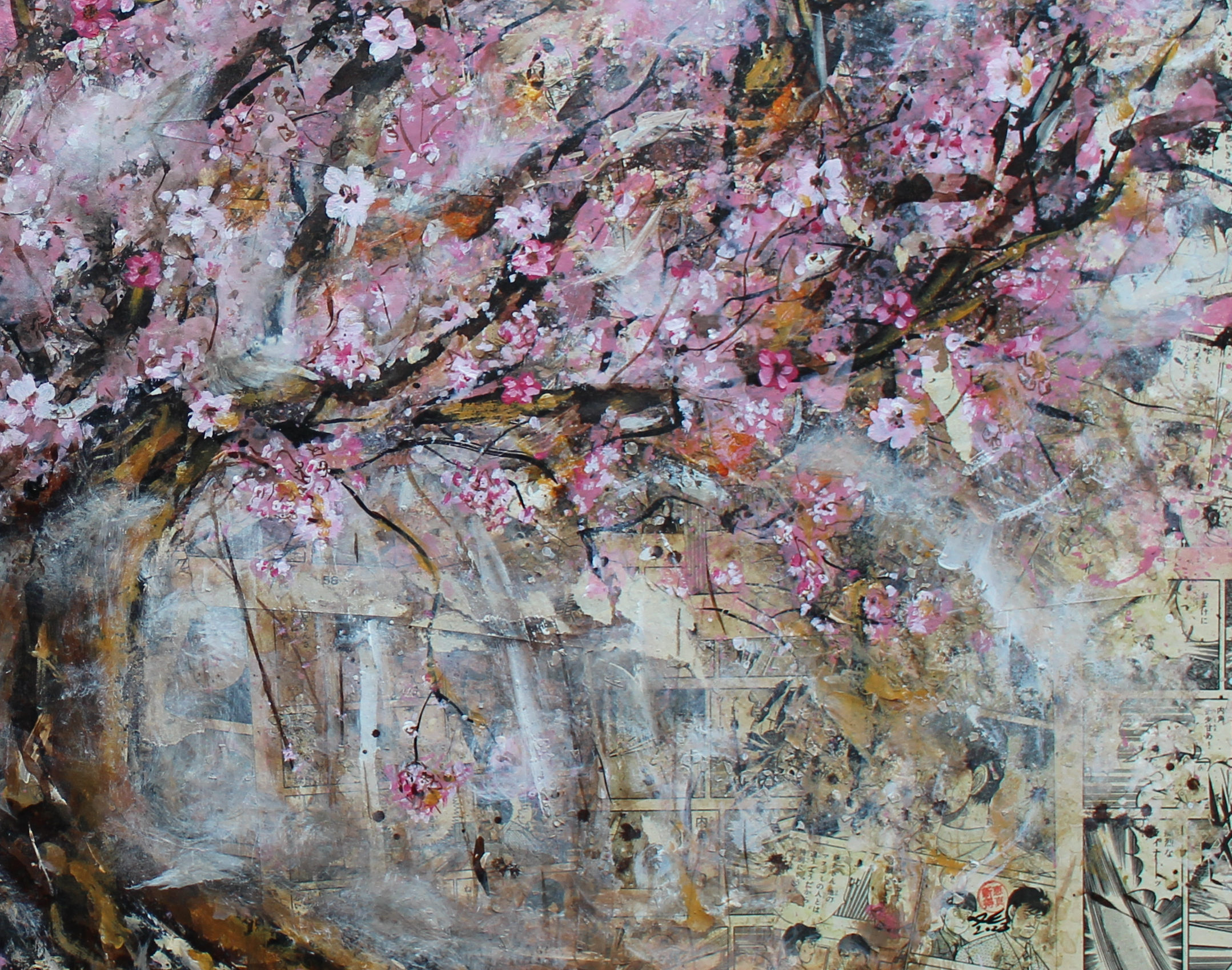 Exposition Boketto, peinture sur collage_Sainte-Sigolène