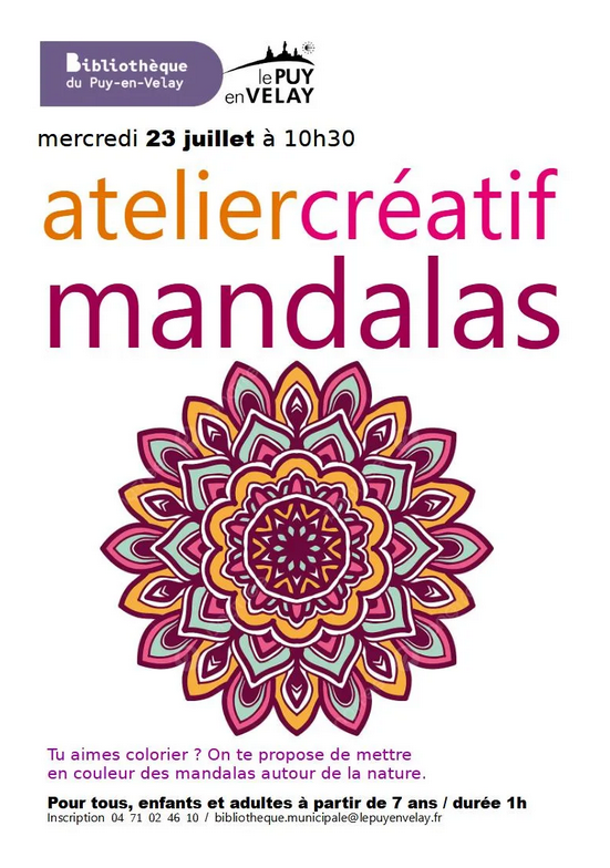 Bibliothèque du Puy : Atelier « fleurs e tmandalas »_Le Puy-en-Velay Bibliothèque du Puy : Atelier « fleurs e tmandalas »_Le Puy-en-Velay