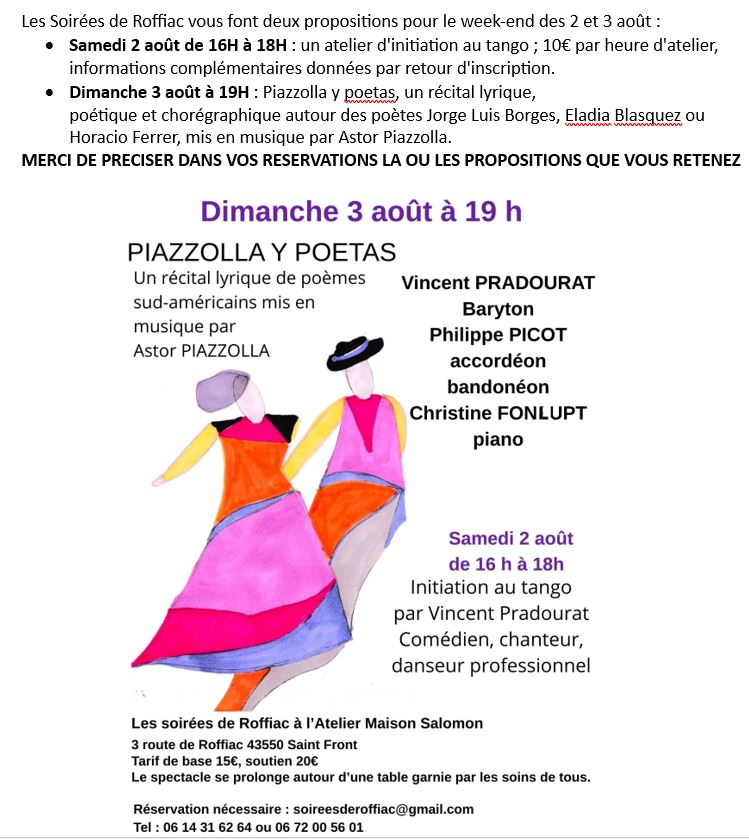 Soirée de Roffiac : Initiation tango /récital lyrique & poétique_Saint-Front
