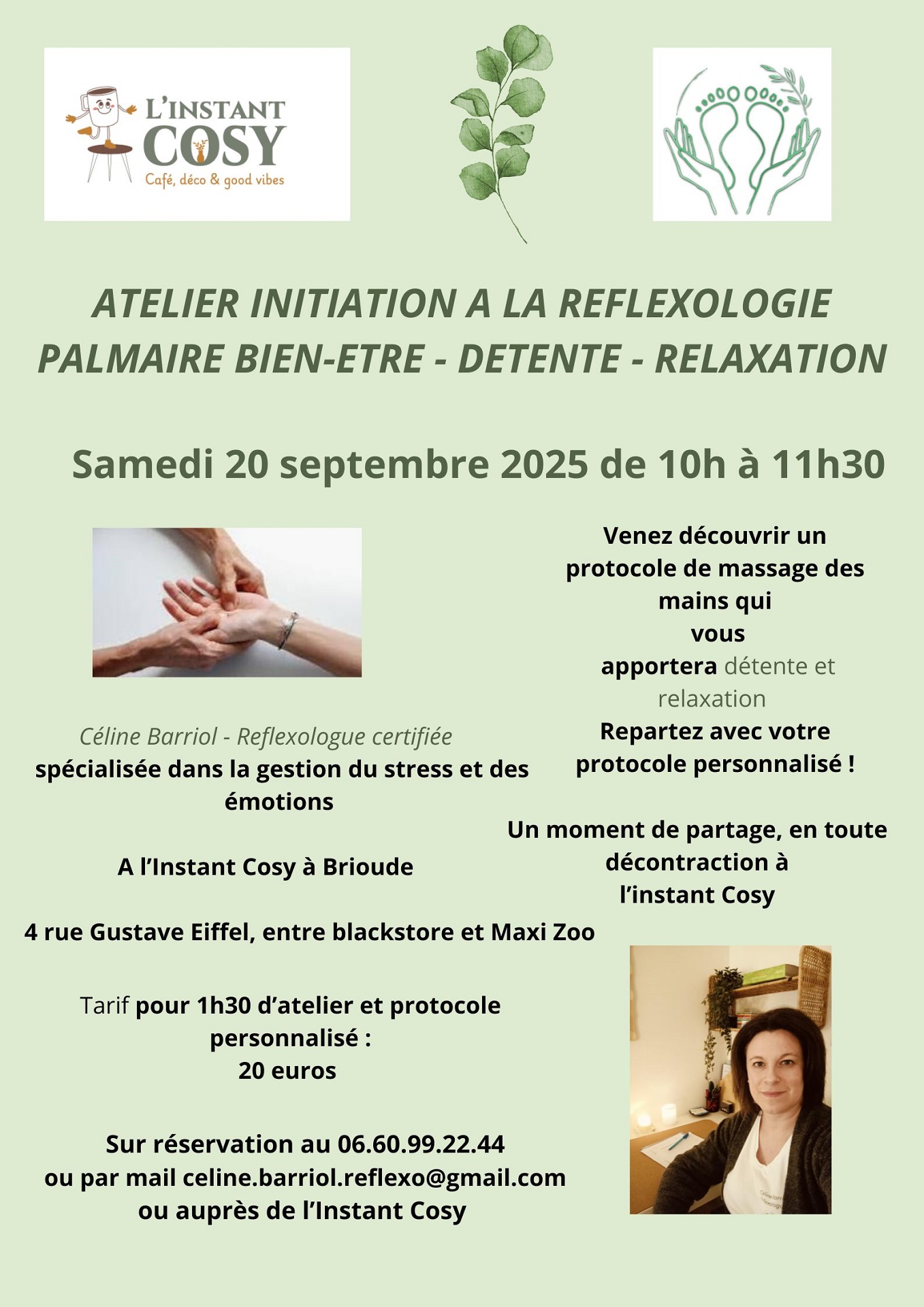 Atelier initiation à la réflexologie palmaire chez l'Instant Cosy_Brioude