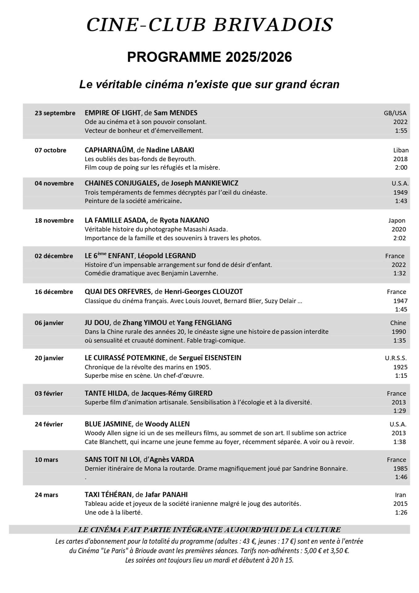 Programme du Ciné-club brivadois_Brioude