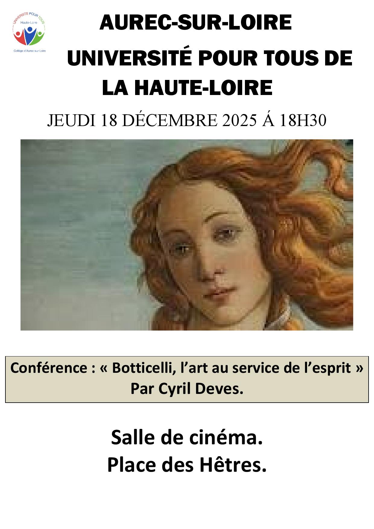 Conférence "Botticelli, l'art au service de l'esprit"_Aurec-sur-Loire