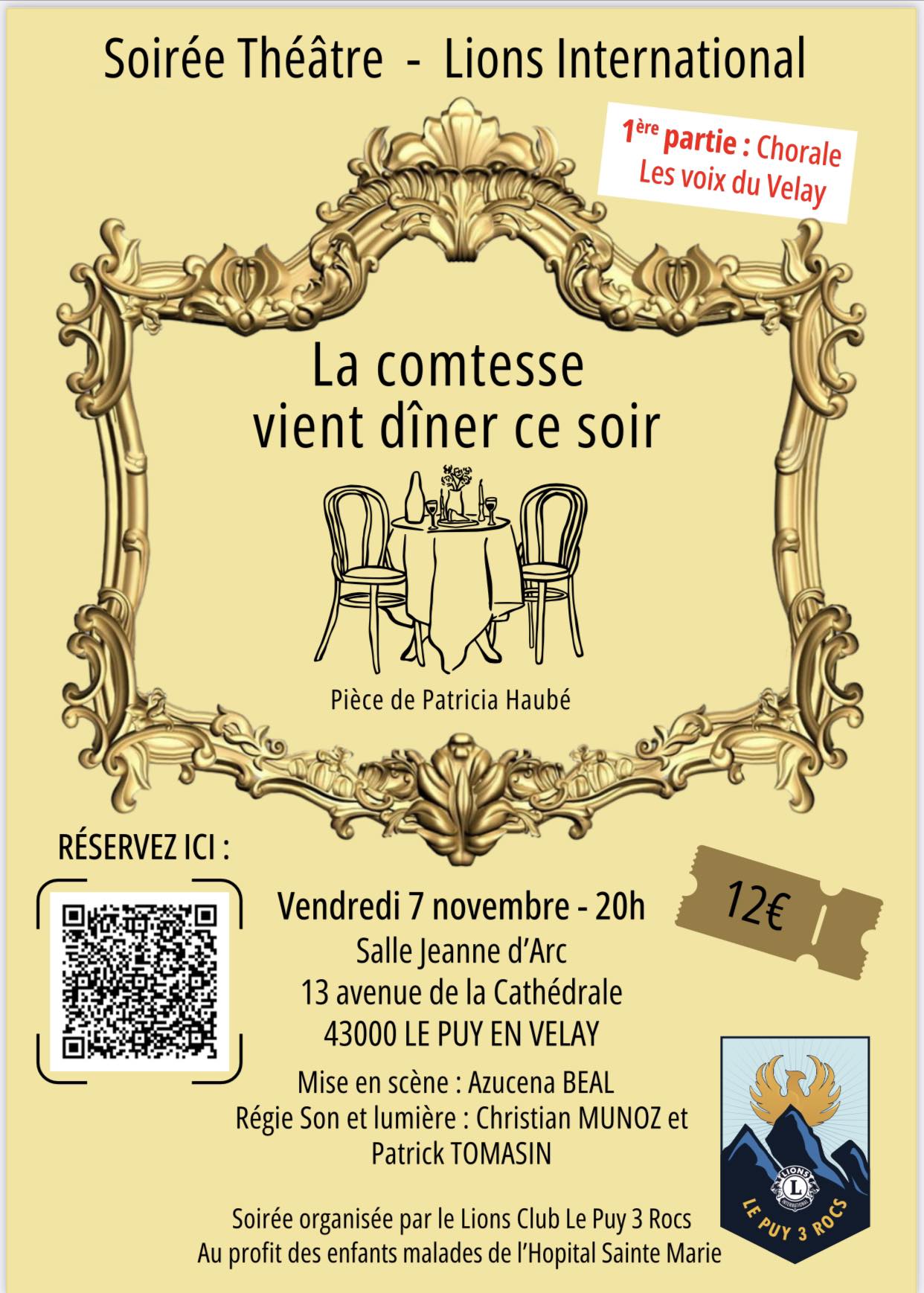 Soirée Théâtre  - Lions International  - " La comtesse vient dîner ce soir "_Le Puy-en-Velay