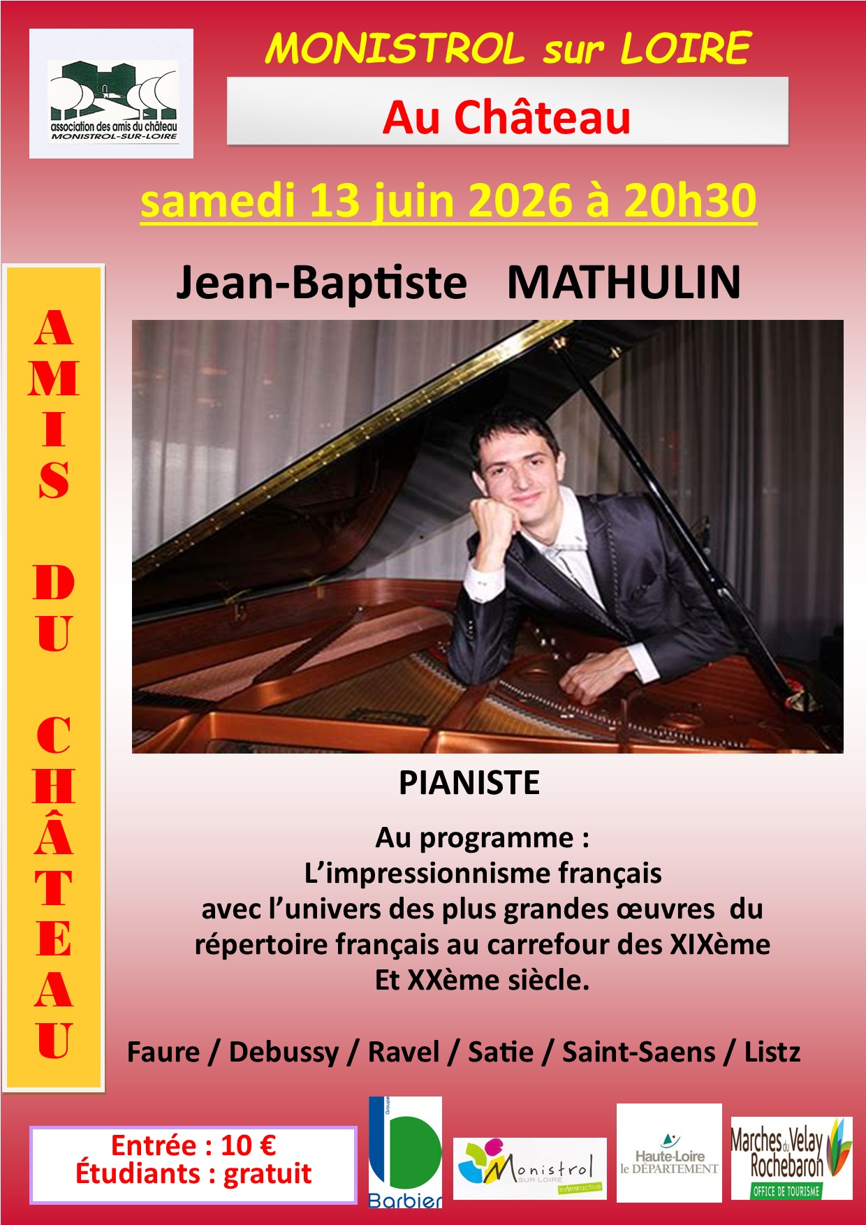 Concert dans le cadre de "musique au château" :  Jean Baptiste MATHULIN, pianiste_Monistrol-sur-Loire
