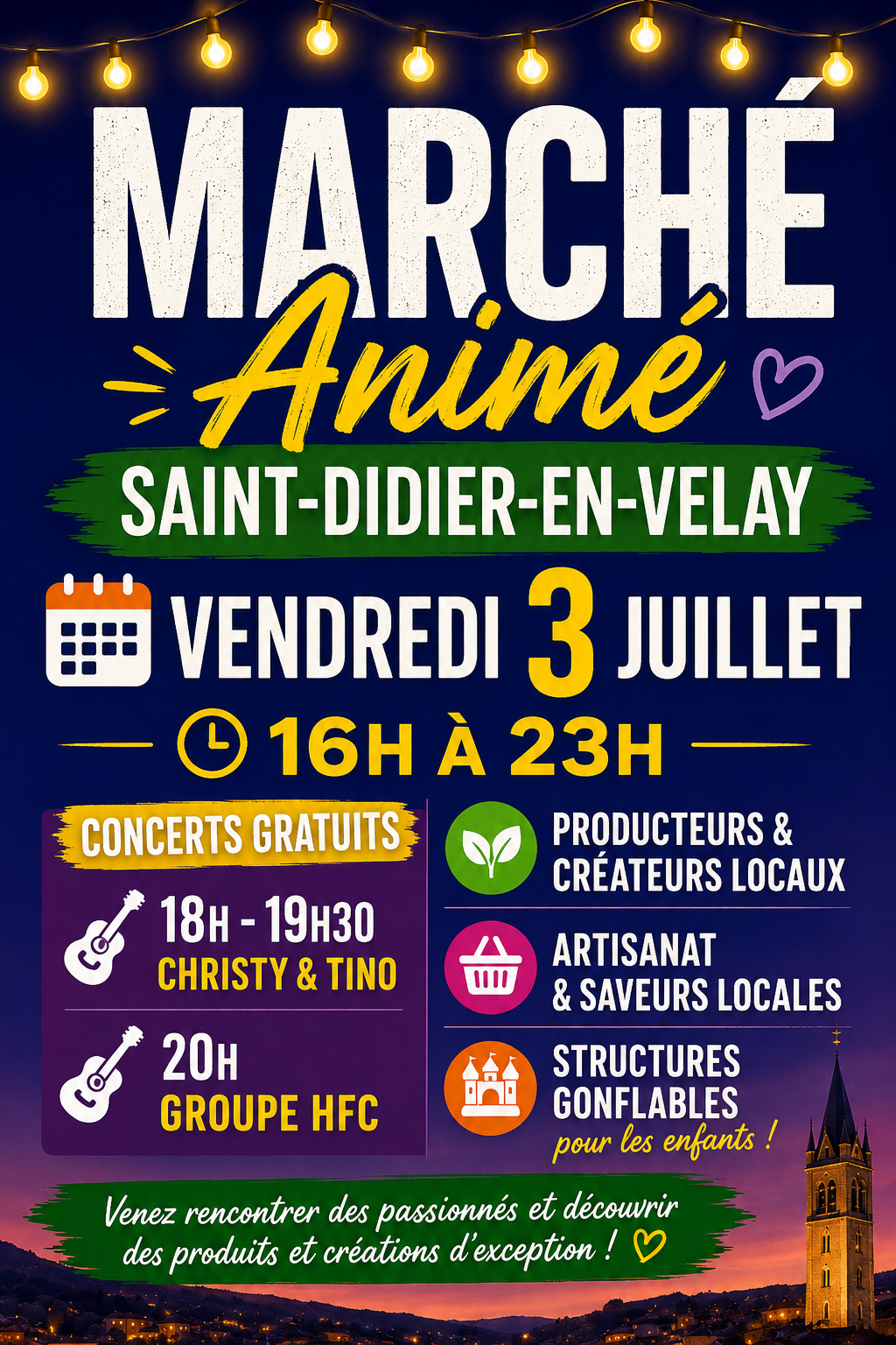 Marché animé nocturne_Saint-Didier-en-Velay
