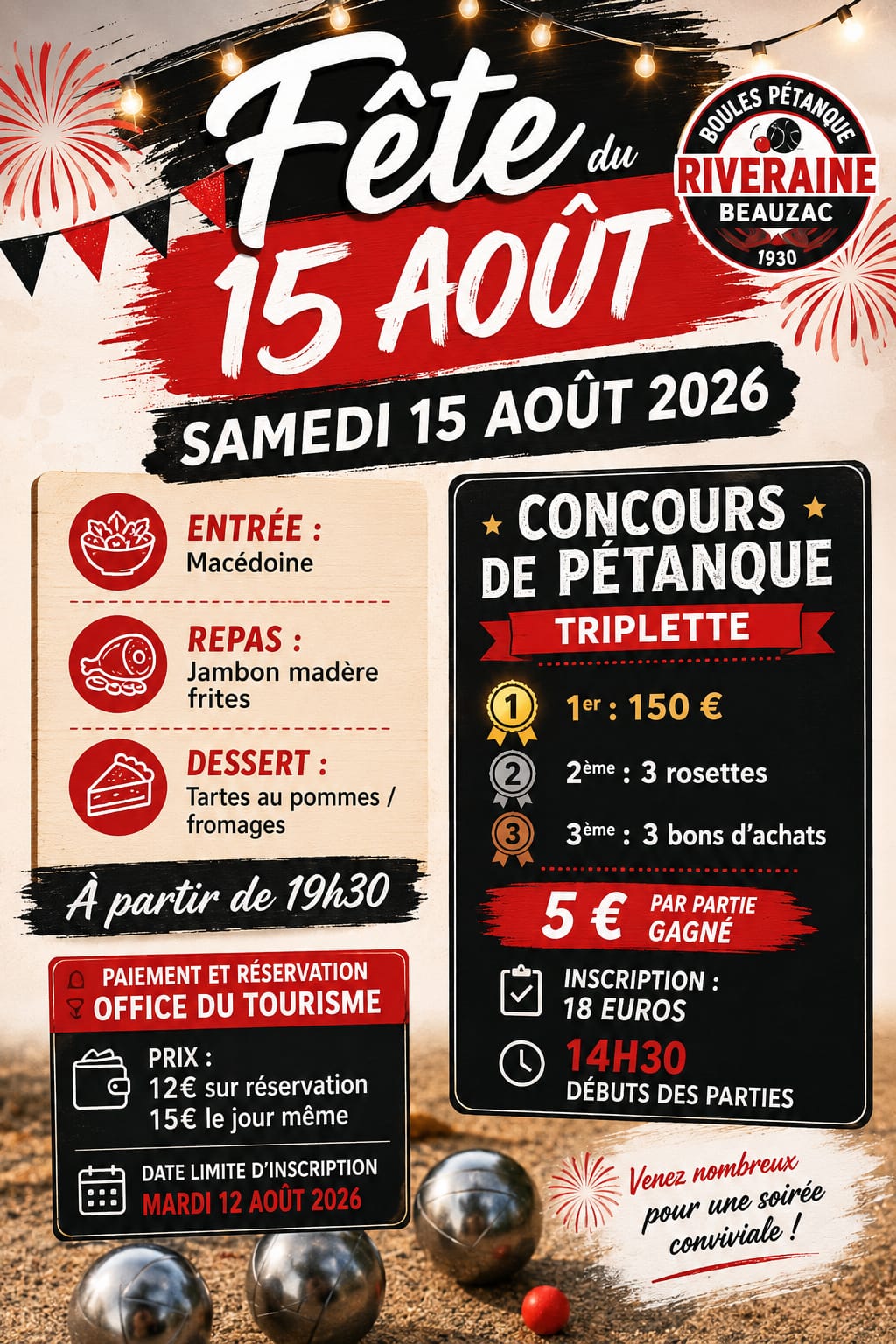 Concours de pétanque et repas jambon madère_Beauzac