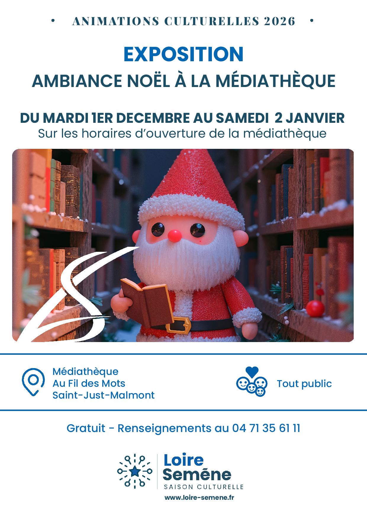 Exposition ambiance Noël à la médiathèque_Saint-Just-Malmont