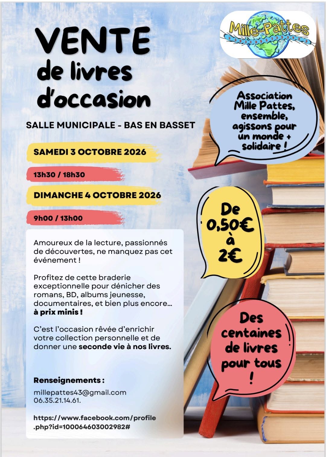 Association Mille pattes : Vente de livres_Bas-en-Basset