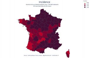 Taux d'incidence Covid au 29 mars 2021.