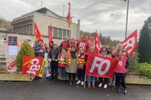 Un piquet de grève a été mis en place devant l'hôpital Sainte-Marie, ce 16 novembre 2023.