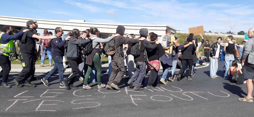 Une chenille s'organise dans le rond-point