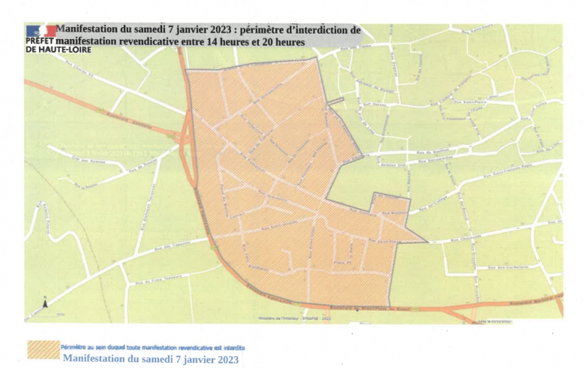 Périmètre au sein duquel toute manifestation revendicative est interdite. 