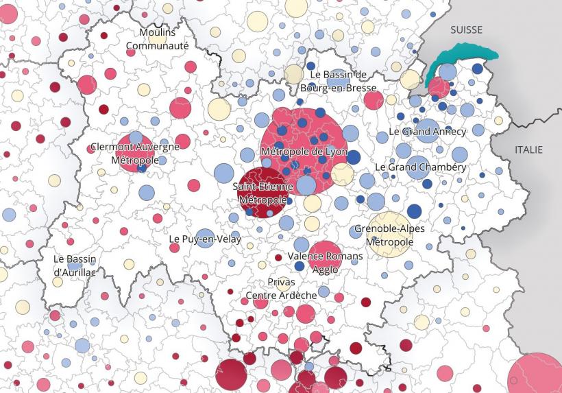 Sur cette carte, la taille des cercles représente le nombre de personnes pauvres.