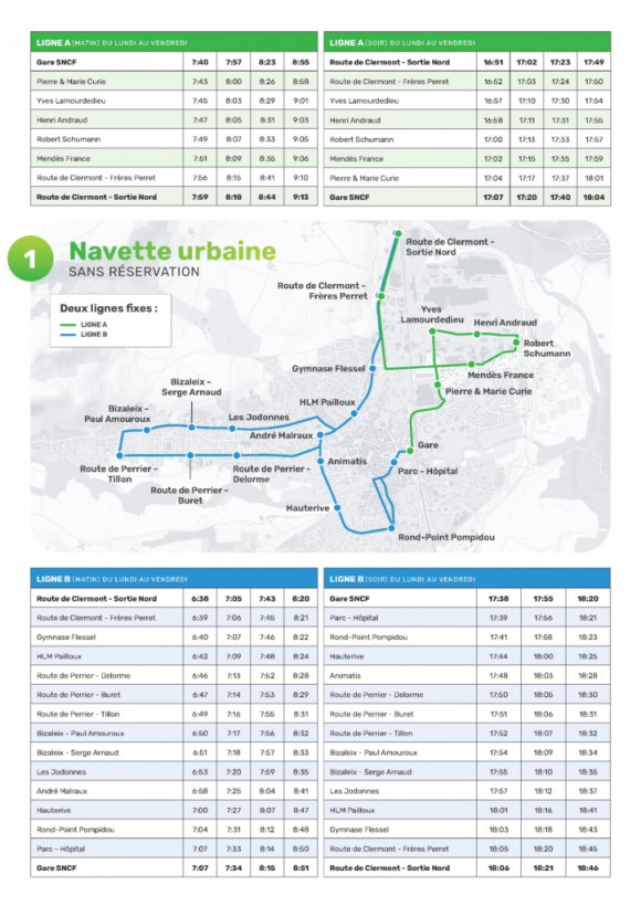 Voici la fiche horaire de la future navette urbaine d'Issoire.