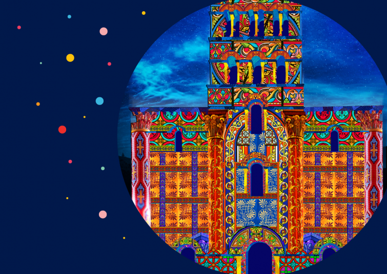 L'affiche de l'abbatiale d'Issoire illuminée.