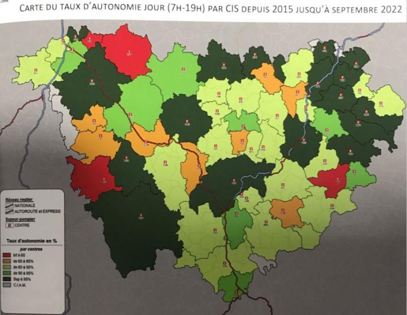 Carte du taux d'autonomie jour 7h-19h par CIS depuis 2015 jusqu'à septembre 2022