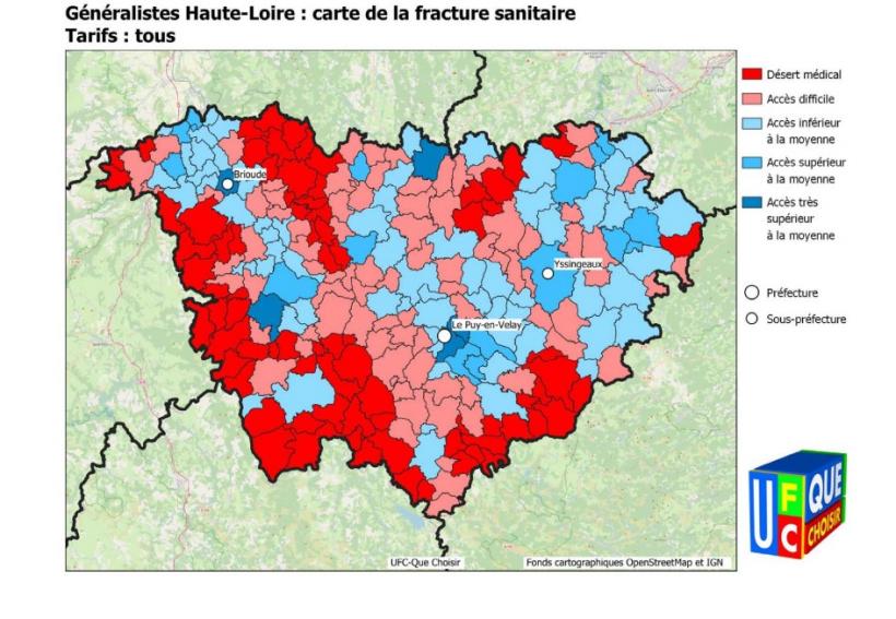 Surtout le sud et l'ouest du département en manque de généralistes d'après la carte.