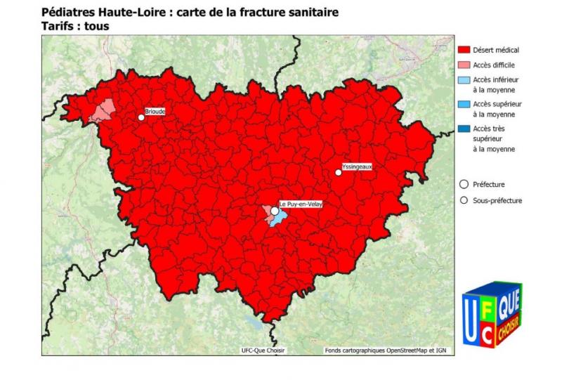88,5 % des enfants de Haute-Loire vivent dans un désert médical pour l’accès à un pédiatre