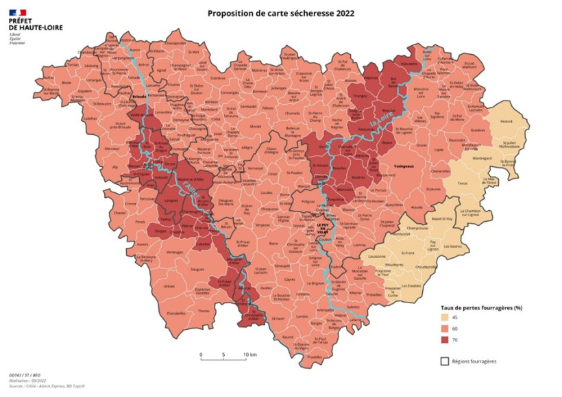 Taux de pertes établis par la Chambre d'Agriculture de Haute-Loire. 