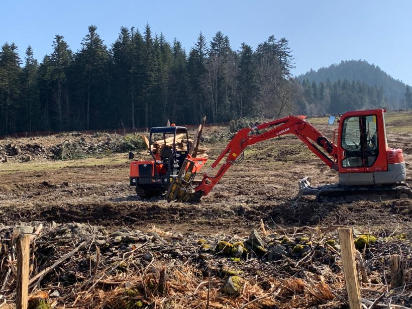 Le chantier de la déviation de la RN88 au Pertuis / St-Hostien début mars 2021.