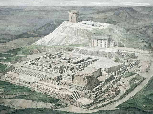Une aquarelle de Louis-Clémentin Bruyerre, en 1876, après la découverte du site.