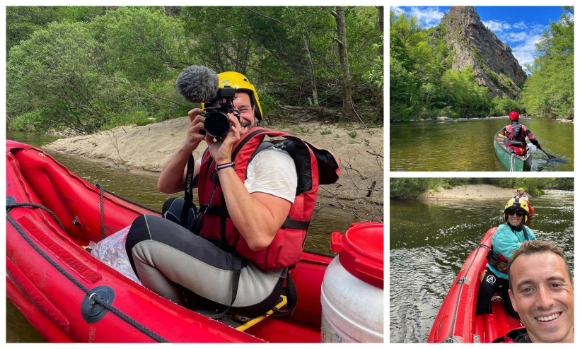 Hugo Clément et son équipe ont descendu 20 km de l'Allier en canoë lundi.