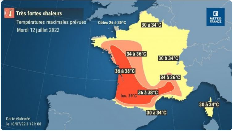 Les prévisions pour ce mercredi 13 juillet, élaborées dimanche.