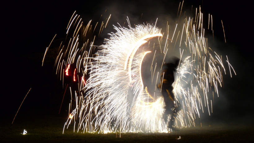 Spectacle de feu à la forteresse de Polignac