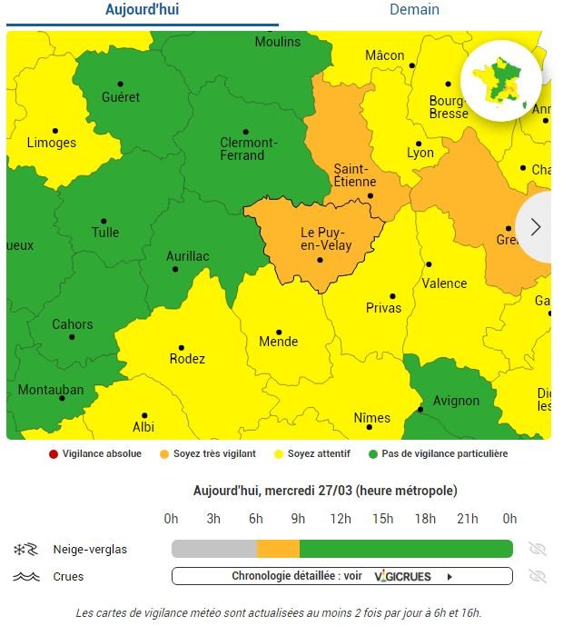 Vigilance orange neige et verglas ce mercredi 27 mars