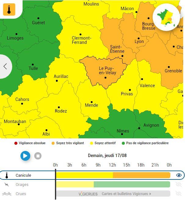 La Haute-Loire en vigilance orange canicule ce jeudi 17 août