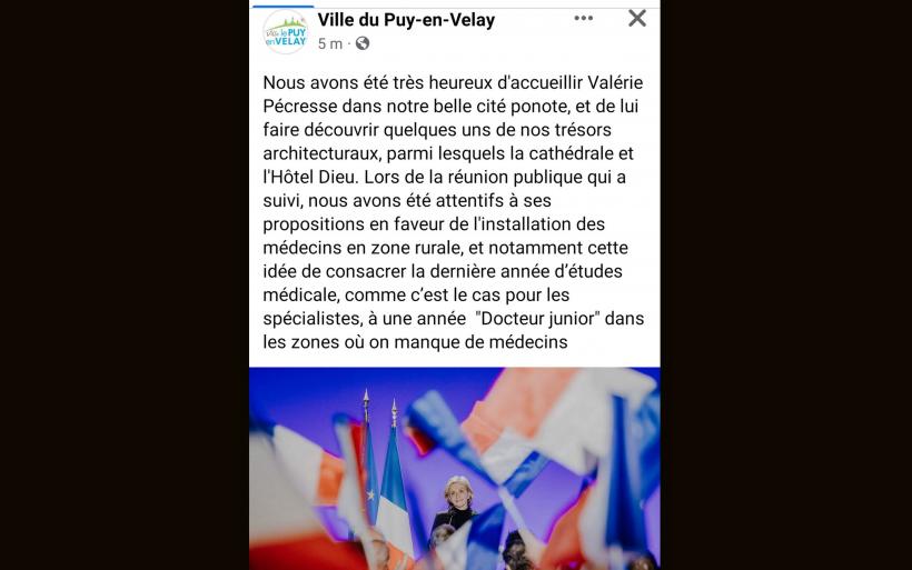 Ce post a été publié par la Ville du Puy après la venue de V.Pécresse le 21 janvier 2022.