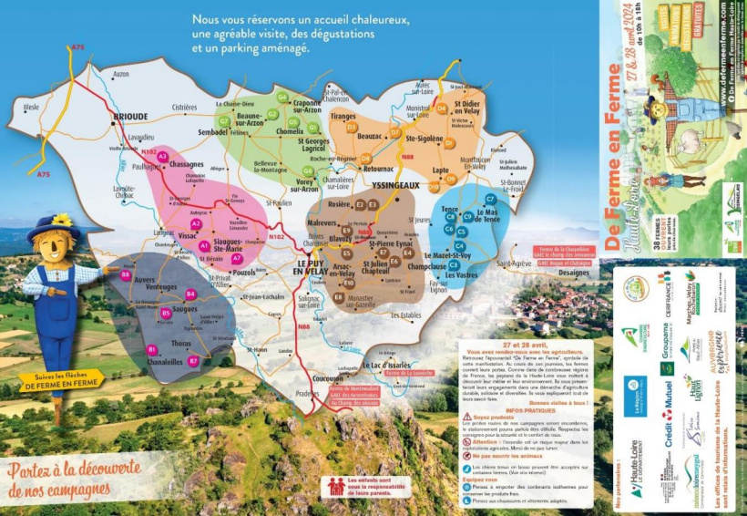 Carte des six circuits de Haute-Loire, ferme, agriculture