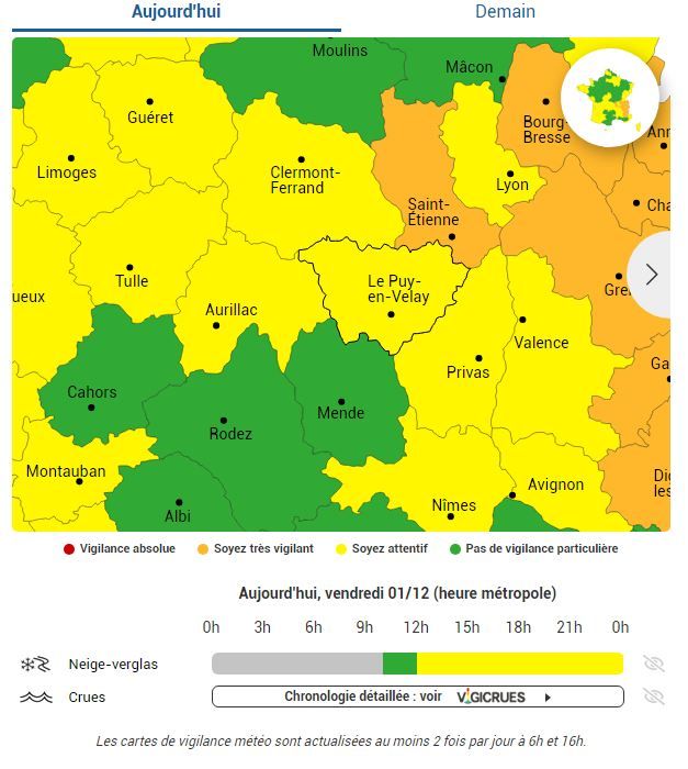 Vigilance jaune neige-verglas ce vendredi 1er décembre en Haute-Loire