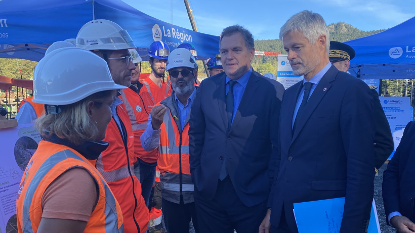 Le ministre des Transports Philippe Tabarot et Laurent Wauquiez sur le chantier